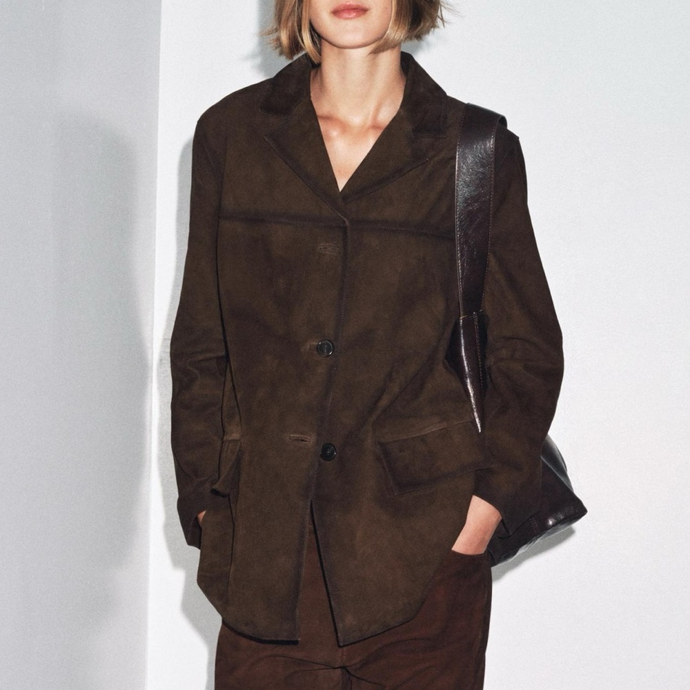 Dark Brown 100% Suede Leather Blazer 
ZW COLLECTION LIMITED EDITION